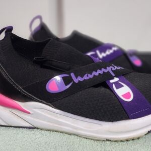 Champion Women's Black and Purple Slip-On Sneakers